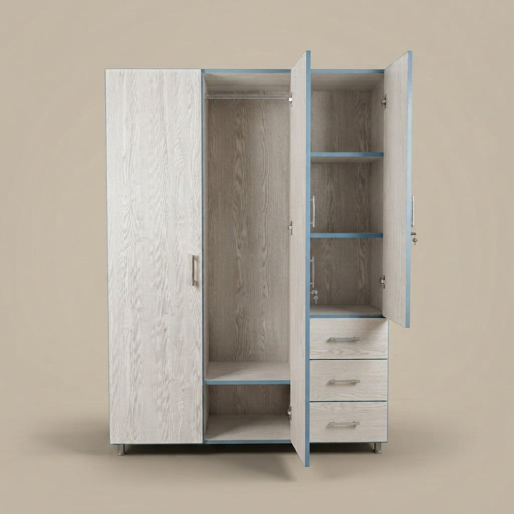 Light Oak 3 Door Mirror Lamination Wardrobe