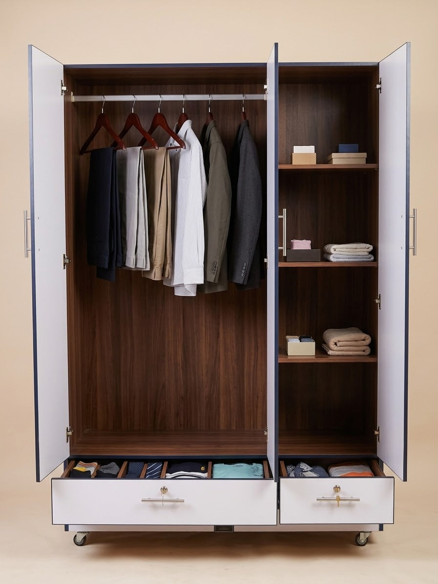 Glossy White 3 Door 2 Drawer Wardrobe