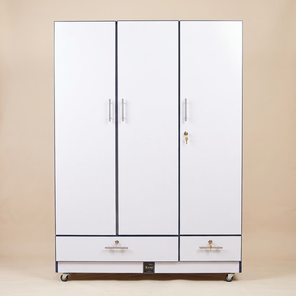 Glossy White 3 Door 2 Drawer Wardrobe