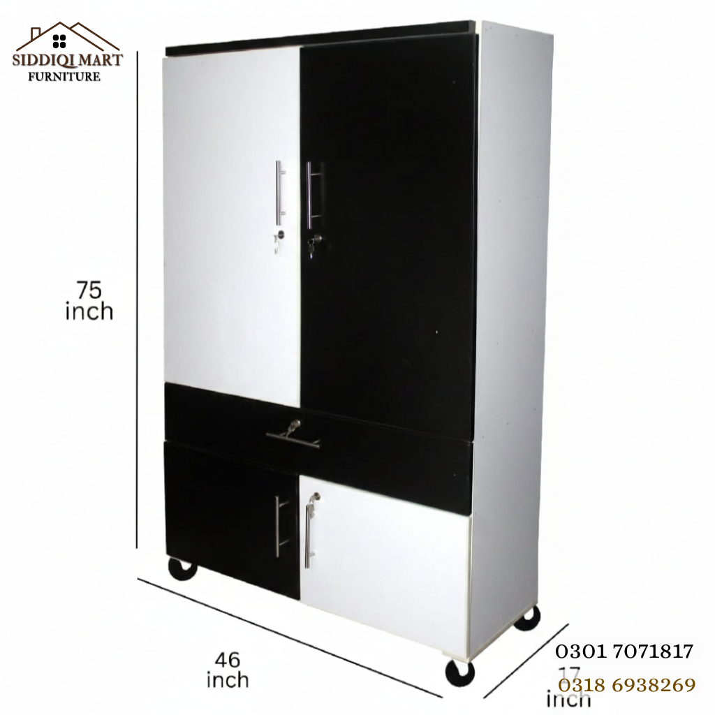 Black & White 2 Door Lamination Wardrobe