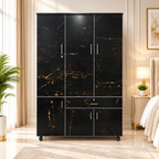 Modern Black Gold Marble Texture 3-Door Wooden Wardrobe