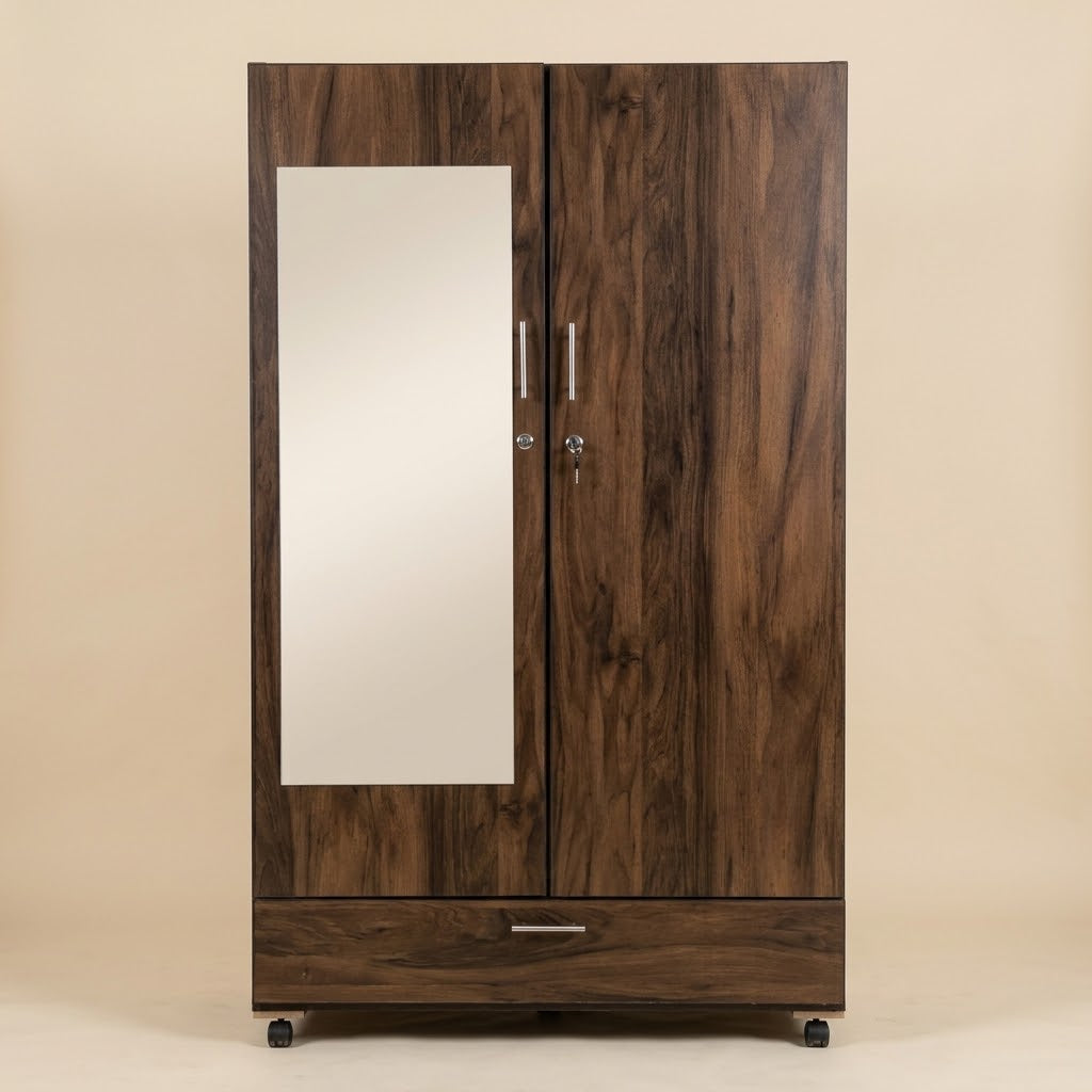 Walnut 2 Door Mirror Lamination Wardrobe