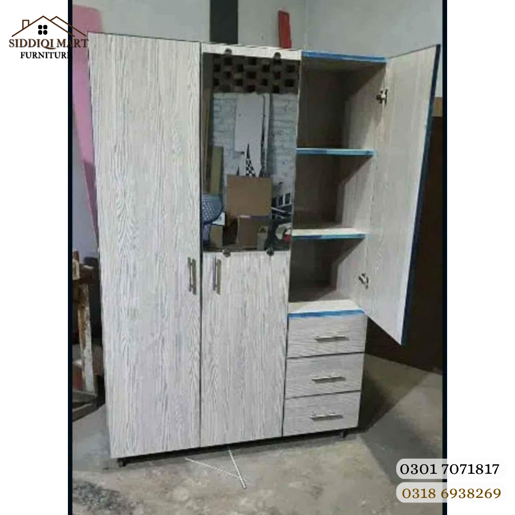 Light Oak 3 Door Mirror Lamination Wardrobe