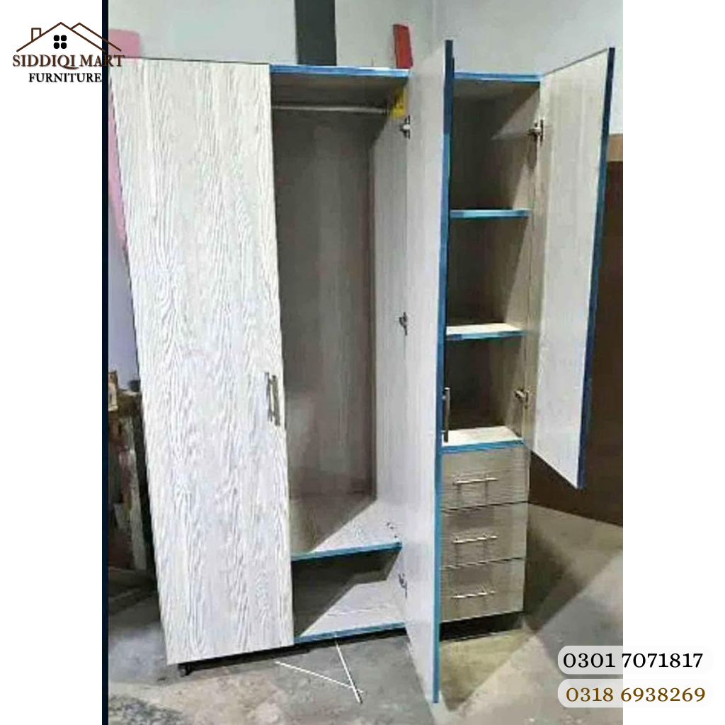 Light Oak 3 Door Mirror Lamination Wardrobe