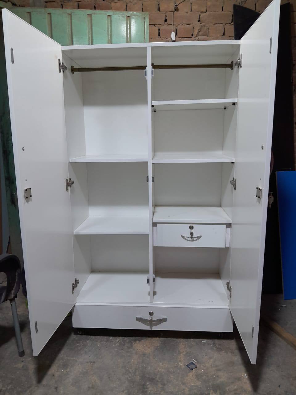 White Kids Wardrobe with Lock (2 Door + Drawer)