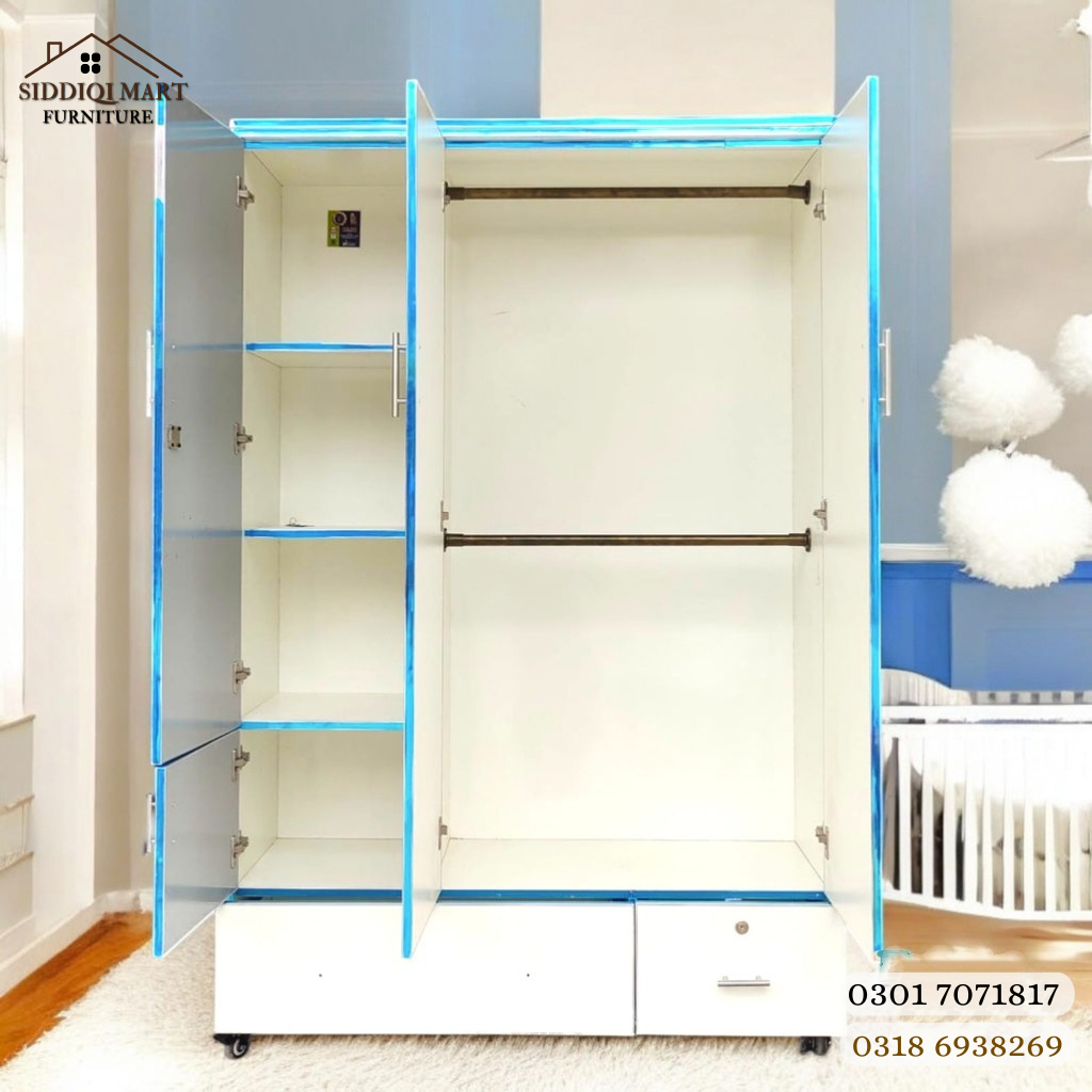 Glossy White 3 Door 2 Drawer Wardrobe