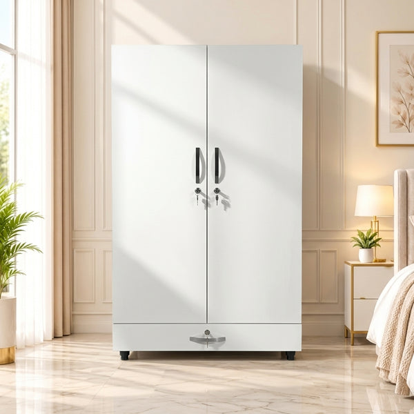White Kids Wardrobe with Lock (2 Door + Drawer)