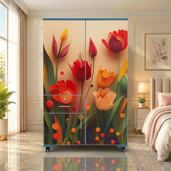Colorful Flowers Kids Wardrobe (2 Door + Drawer)