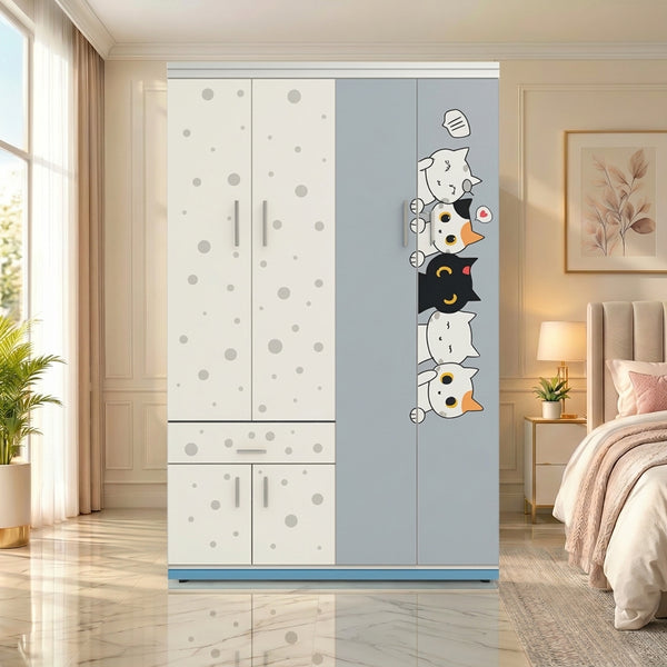 Cute Cats Kids Wardrobe (4 Door + Drawer)