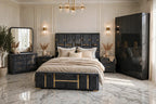 Dark Grey Golden Brass Luxury Bed Set | 5 Piece Set - Velvet