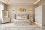 White Marble Golden Strip Luxury Bed Set | 5 Piece - High Gloss