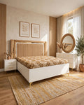 Beige White Channeled Luxury Bed Set | 5 Piece Set - High Gloss