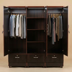 6x6 Ft Brown 3 Door Wardrobe With 3 Drawers - Lockable