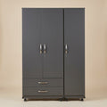 6x6 Ft Grey 3 Door Wardrobe With Drawers On Wheels