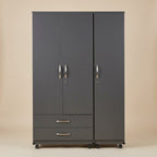6x6 Ft Grey 3 Door Wardrobe With Drawers On Wheels