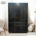 Modern Black Gold Marble Texture 3-Door Wooden Wardrobe