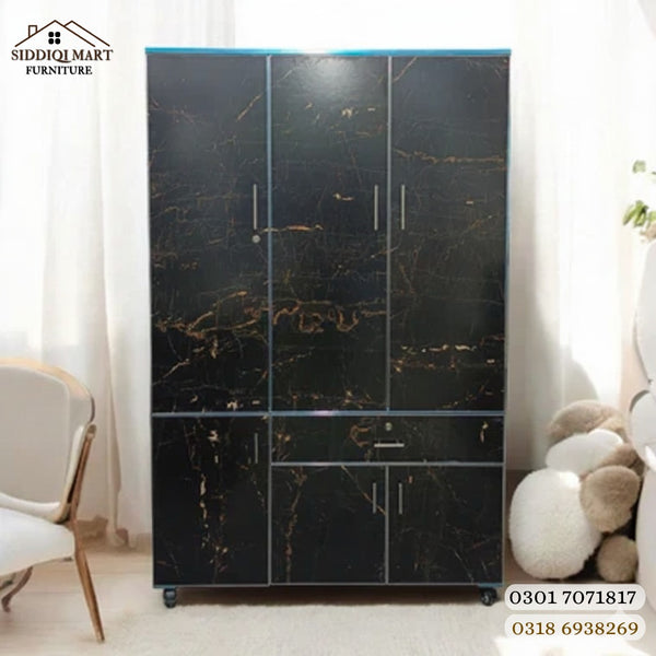 Modern Black Gold Marble Texture 3-Door Wooden Wardrobe