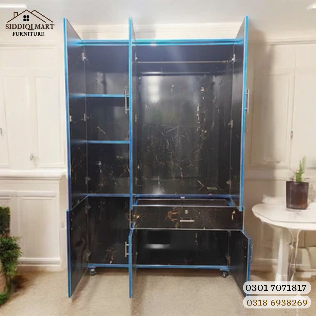 Modern Black Gold Marble Texture 3-Door Wooden Wardrobe