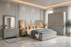 Light Grey V-Shape Gold Strip Bed Set With Storage Box | 5 Piece Set