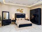Navy Blue Golden Mirror Luxury Bed Set | 5 Piece Set - High Gloss