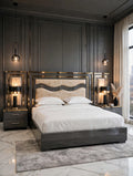 Dark Grey W-Curve Golden Luxury Bed Set | 5 Piece Set - High Gloss