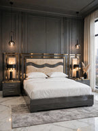 Dark Grey W-Curve Golden Luxury Bed Set | 5 Piece Set - High Gloss