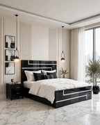 Black White Lining Modern Luxury Bed Set | 5 Piece - High Gloss