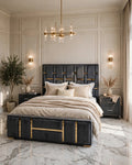 Dark Grey Golden Brass Luxury Bed Set | 5 Piece Set - Velvet