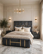 Dark Grey Golden Brass Luxury Bed Set | 5 Piece Set - Velvet