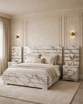 White Marble Golden Strip Luxury Bed Set | 5 Piece - High Gloss