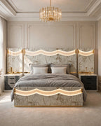Skin Beige Golden Handle Luxury Bed Set | 5 Piece - High Gloss
