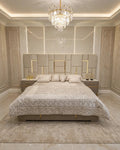 Beige Check Golden Luxury Bed Set | 5 Piece - High Gloss