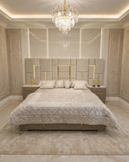 Beige Check Golden Luxury Bed Set | 5 Piece - High Gloss
