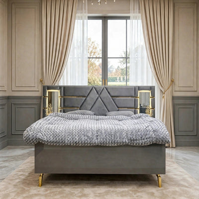 Grey Diamond Mirror Golden Luxury Bed Set | 5 Piece - High Gloss