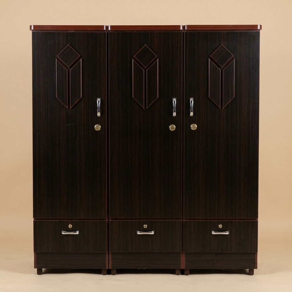 6x6 Ft Brown 3 Door Wardrobe With 3 Drawers - Lockable