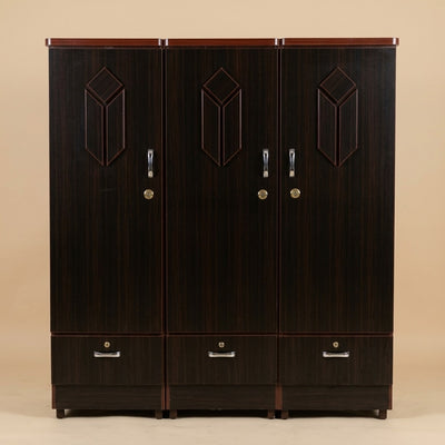 6x6 Ft Brown 3 Door Wardrobe With 3 Drawers - Lockable