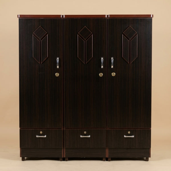 6x6 Ft Brown 3 Door Wardrobe With 3 Drawers - Lockable