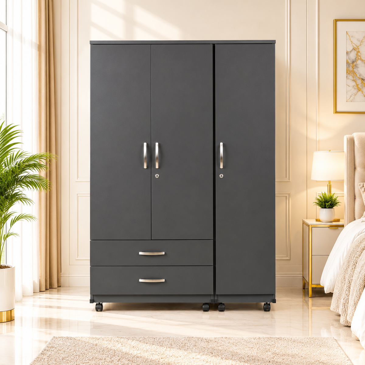 6×5 Feet 3-Door Wardrobe with Drawers