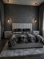 Light Grey Channel Velvet Luxury Bed Set | 5 Piece Set - Modern