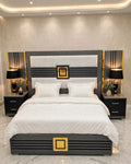 Grey Black Golden Square Luxury Bed Set | 5 Piece - High Gloss