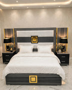 Grey Black Golden Square Luxury Bed Set | 5 Piece - High Gloss