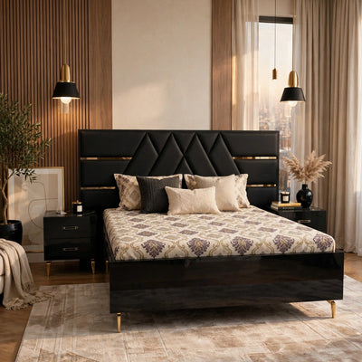 Modern Black Diamond Design 5 Piece Bedroom Set - High Gloss Me