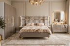 Taupe Beige Marble Golden Luxury Bed Set | 5 Piece - High Gloss