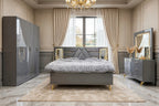 Grey Diamond Mirror Golden Luxury Bed Set | 5 Piece - High Gloss