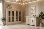 Beige V-Shape Gold Strip Bed Set | Luxury 5 Piece Bedroom Set