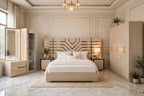 Beige V-Shape Gold Strip Bed Set | Luxury 5 Piece Bedroom Set