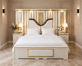 Off White Golden W-Curve Luxury Bed Set | 5 Piece Bedroom Set