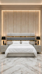Light Grey Golden Mirror Luxury Bed Set | 5 Piece Set - High Gloss