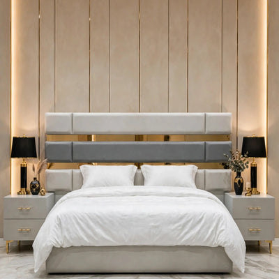 Light Grey Golden Mirror Luxury Bed Set | 5 Piece Set - High Gloss