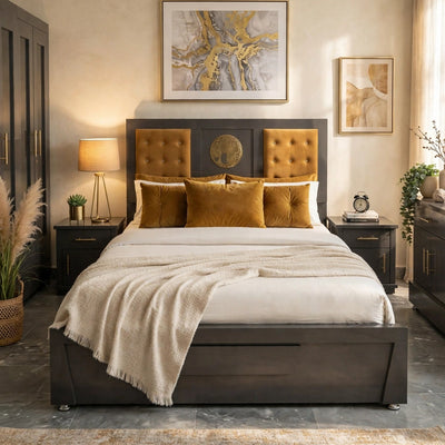 Dark Grey Mustard Velvet Luxury Bed Set | 5 Piece - High Gloss